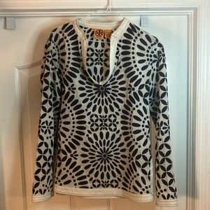 Tory Burch Graphic Black and White Long Sleeve Blouse